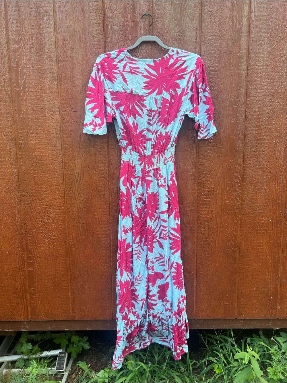 Abel The Label Tropical Floral Smocked Waist High Low Midi Dress XS Boho Resort - Picture 5 of 6